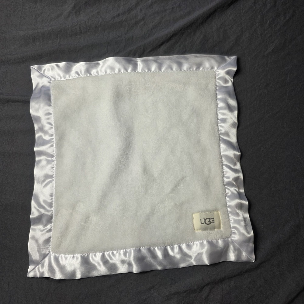 UGG Baby Blanket Plush Satin Trim Soft Security Lovey White Fleece
